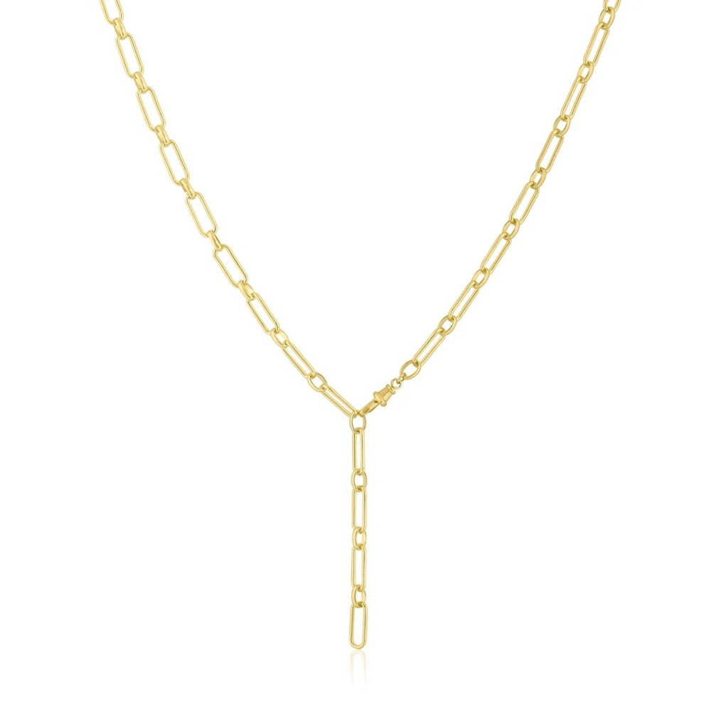 14K Yellow Gold Overlay Necklace | Triple Round & Oval | Large Link Yaeli